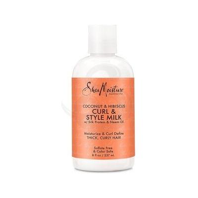SheaMoisture Curl & Style Milk with Coconut & Hibiscus in 236ml bottle, moisturizing curl cream for natural hair styling.