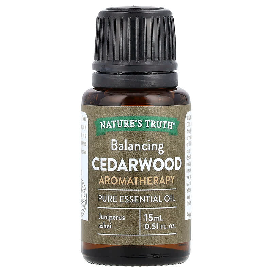Nature's Truth Cedarwood Essential Oil in 0.51 Fl Oz bottle, natural pure oil for balancing skin and cuticle care.