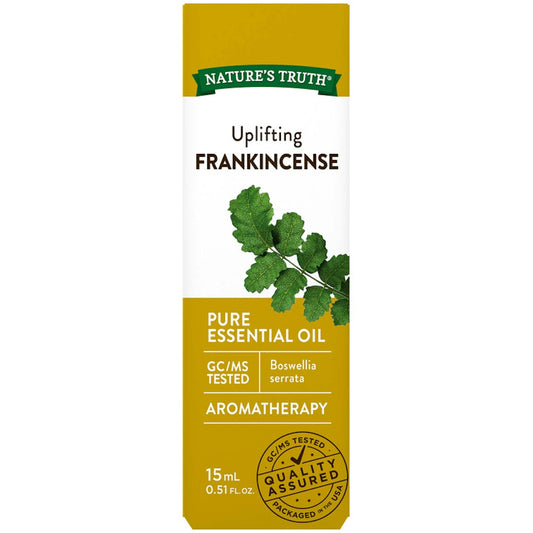 Pure Frankincense essential oil from Nature's Truth in a 0.51 fl oz bottle, used for aromatherapy and skin care.