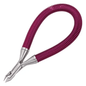 Tweezerman Grip and Snip spiral spring cuticle nipper in purple with ergonomic handles for precise cuticle trimming.