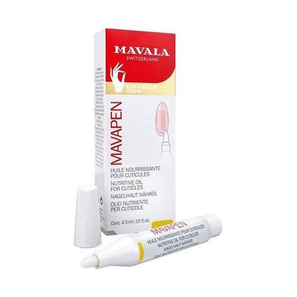 Mavala Nail Care Mavapen Cuticle Oil bottle with brush applicator for nourishing cuticles, 0.13 oz, by Pasteur Pharmacy