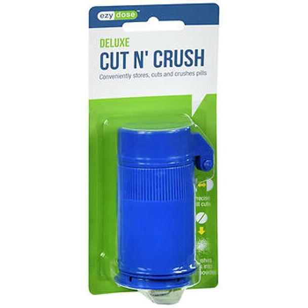 Ezy Dose Deluxe Cut N Crush Pill Cutter and Crusher from Pasteur Pharmacy, showing the compact device with a lid and cutting blade.