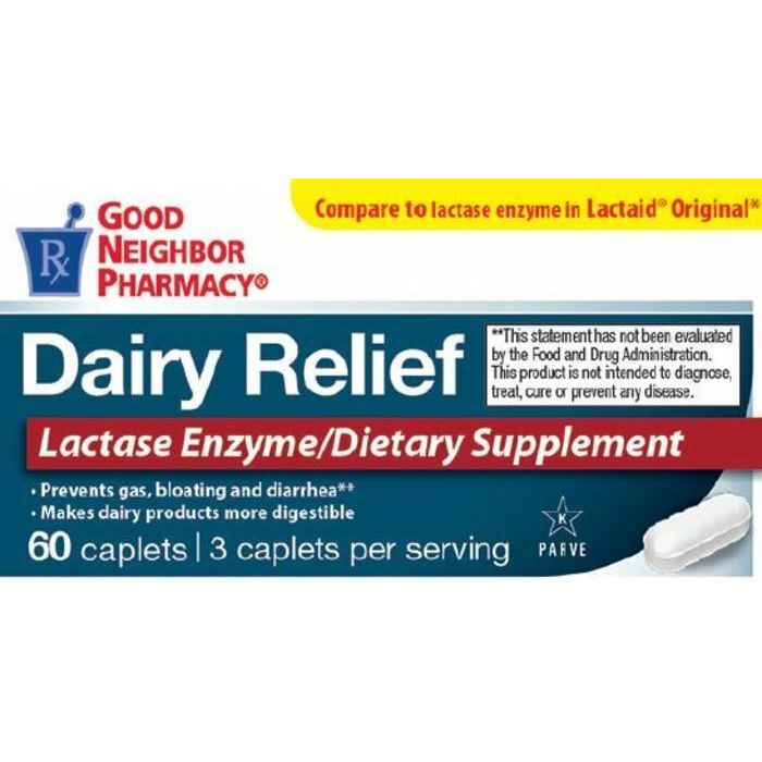 GNP Dairy Relief Caplets by Pasteur Pharmacy, 60 count, lactase enzyme dietary supplement for dairy digestion.