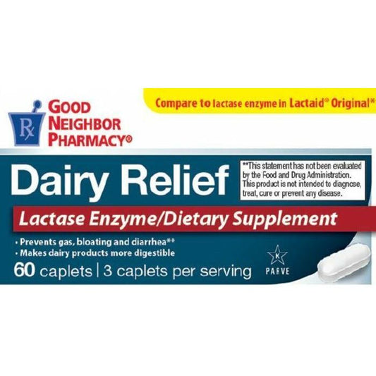 GNP Dairy Relief Caplets by Pasteur Pharmacy, 60 count, lactase enzyme dietary supplement for dairy digestion.
