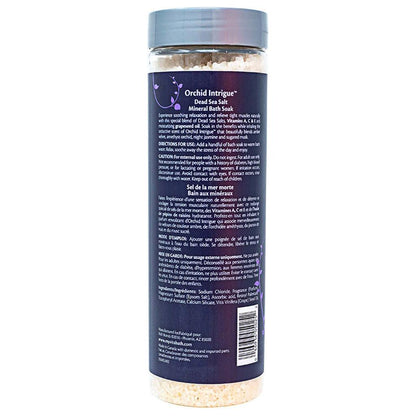 Pasteur Pharmacy Vitabath Orchid Intrigue Dead Sea Salt 27 oz, natural mineral bath salt with orchid fragrance, in a clear jar