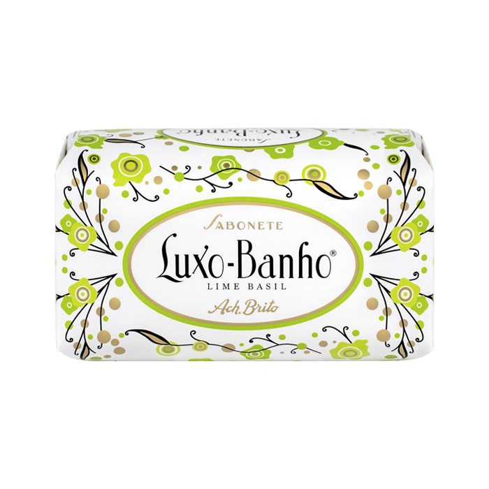 Ach. Brito Lime Basil luxury bath soap in 350g, featuring fresh lime and basil scent, shown in a clear soap bar with packaging.