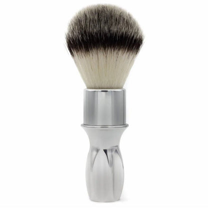 Alpha Brush & Shaving Co. T-400 Silver 24mm shaving brush with silver handle and dense bristles, ideal for wet shaving.