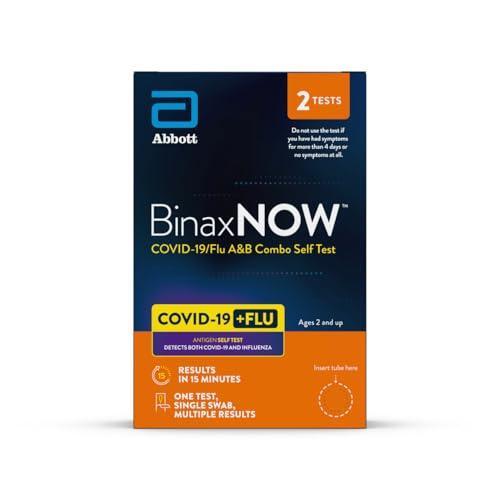 BinaxNOW COVID-19 and Flu A&B Combo Self Test kit by Pasteur Pharmacy with packaging and test device visible.