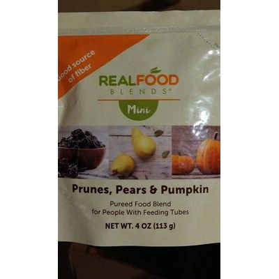 Blends Prunes Pears Pumpkin jar by Pasteur Pharmacy, showing the product label and contents in a clear, close-up view.