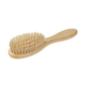 Baby hairbrush by Bürstenfabrik Keller GmbH with Buchenholz handle and natural light-colored boar bristles, designed for gentle grooming.