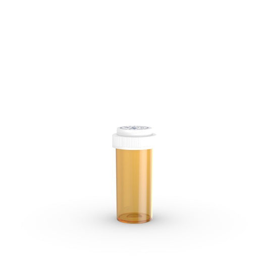 Amber 13 Dram Colorsafe RC Vials with caps by Pasteur Pharmacy, designed for safe sample storage and handling.