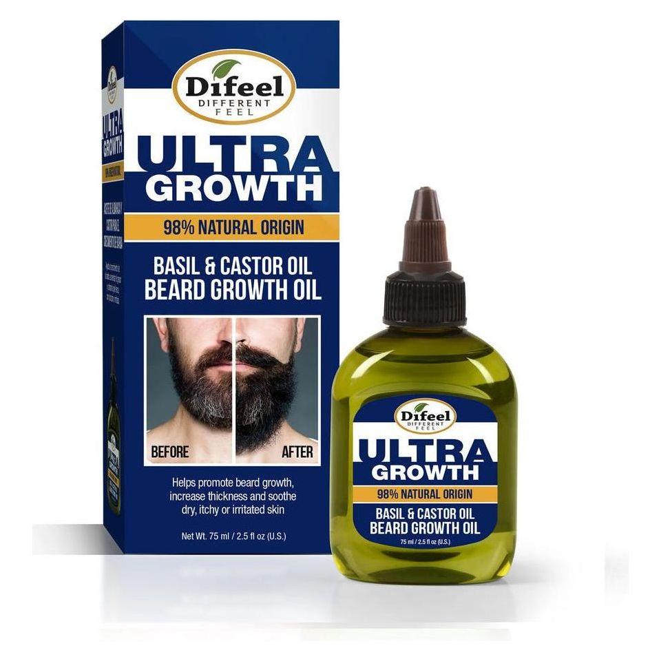 Difeel Ultra Growth Beard Oil by Pasteur Pharmacy, 2.5 fl oz bottle with dropper for nourishing beard and skin care.