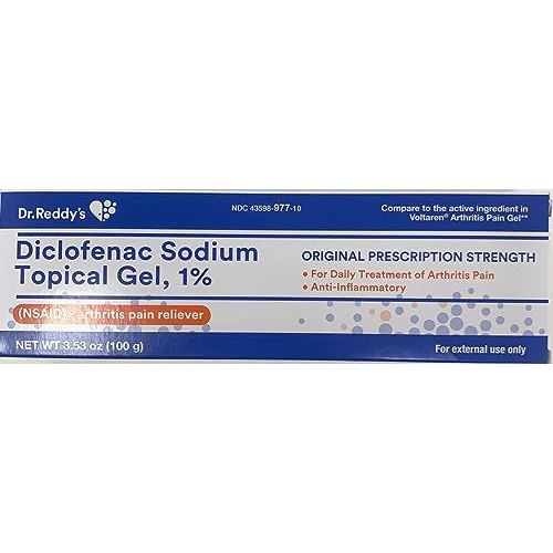 Dr. Reddy's Diclofenac Sodium Tropical Gel 1% for arthritis pain relief, 100 grams, in a tube with label showing product name.