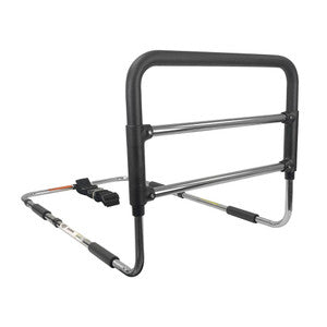 Height adjustable hand bed rail with securing strap from Essential Medical Supply, designed for safety and support in healthcare settings.