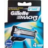 Gillette Mach3 razor blade replacement pack with 4 cartridges, designed for smooth shaving and compatibility with Mach3 razors.