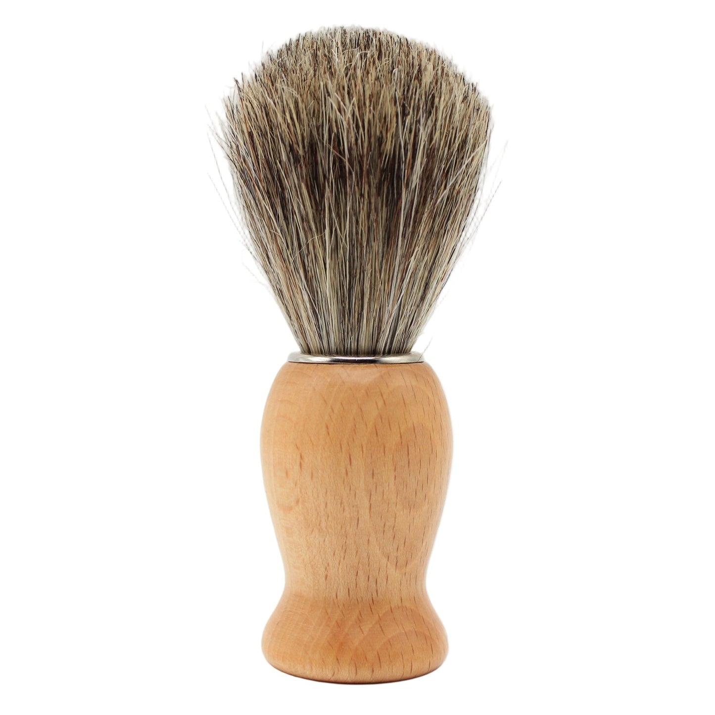 Il Ceppo light wood handle pure badger bristle shave brush by Pasteur Pharmacy, showing the brush with a wooden handle and dense bristles.