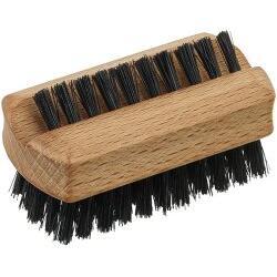 Mini hand washing brush with beech wood handle and wild boar bristles by Keller Bürsten for gentle cleaning.