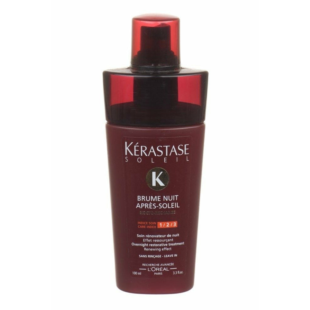Kerastase Soleil Brume Nuit Apres-Soleil after-sun spray in 3.3 oz bottle, designed to nourish and protect skin after sun exposure