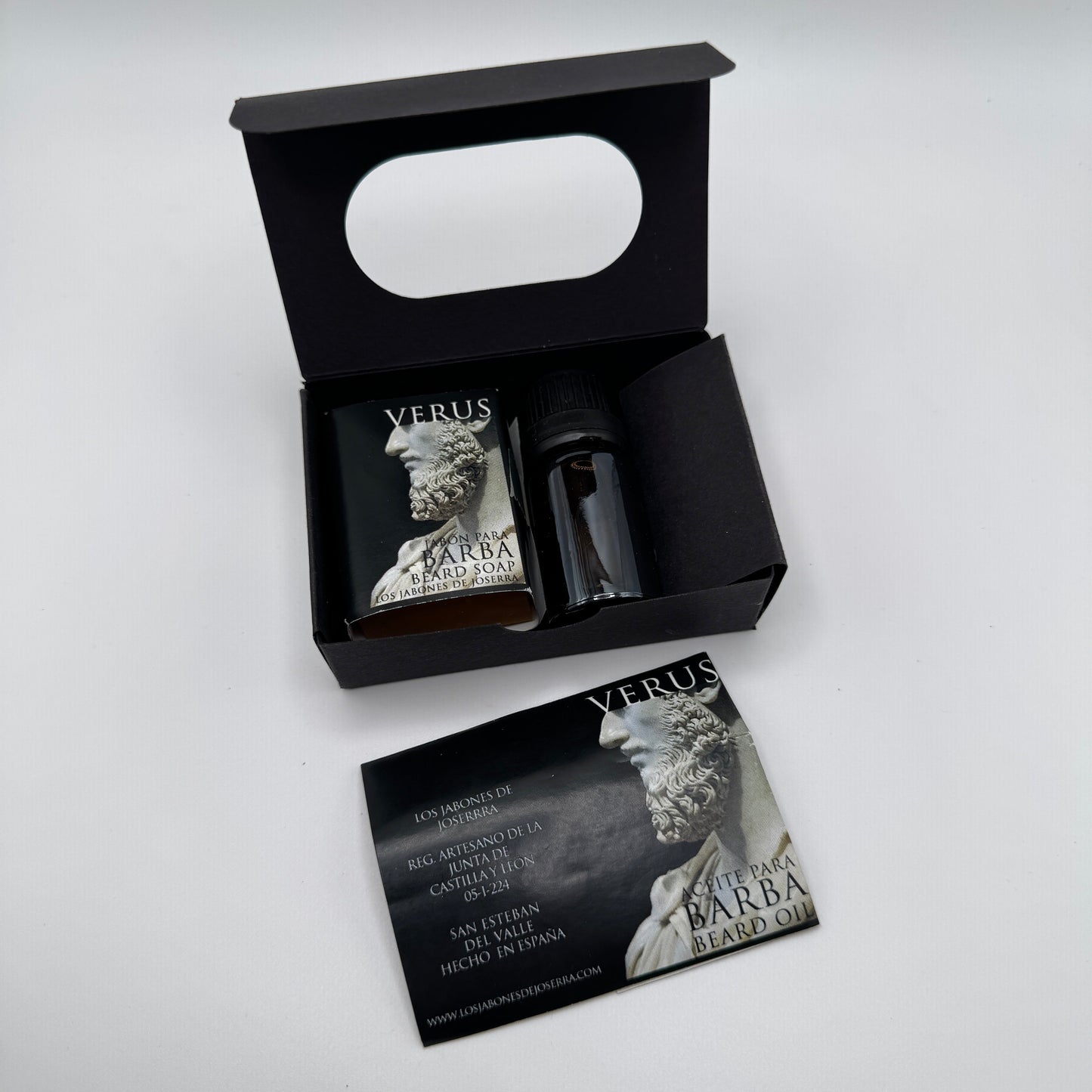Los Jabones de Joserra beard soap and oil travel kit with 3.5oz bottles, featuring natural ingredients and grooming essentials.