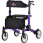 Purple Monarch Rollator by Nova DS with adjustable handles and sturdy frame for mobility assistance.