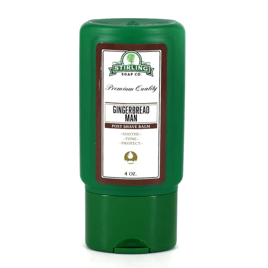 Stirling Soap Co. Gingerbread Man Post Shave Balm in 4 oz container with gingerbread man design, soothing post-shave skincare.