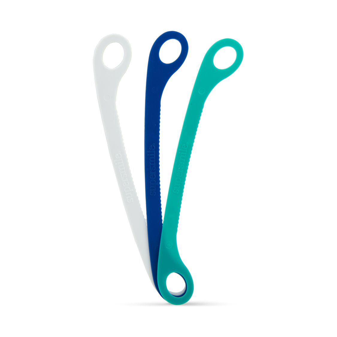 Supersmile Rippled Edge Tongue Cleaner 3-pack with 5 oz each, designed for effective tongue cleaning and oral freshness.