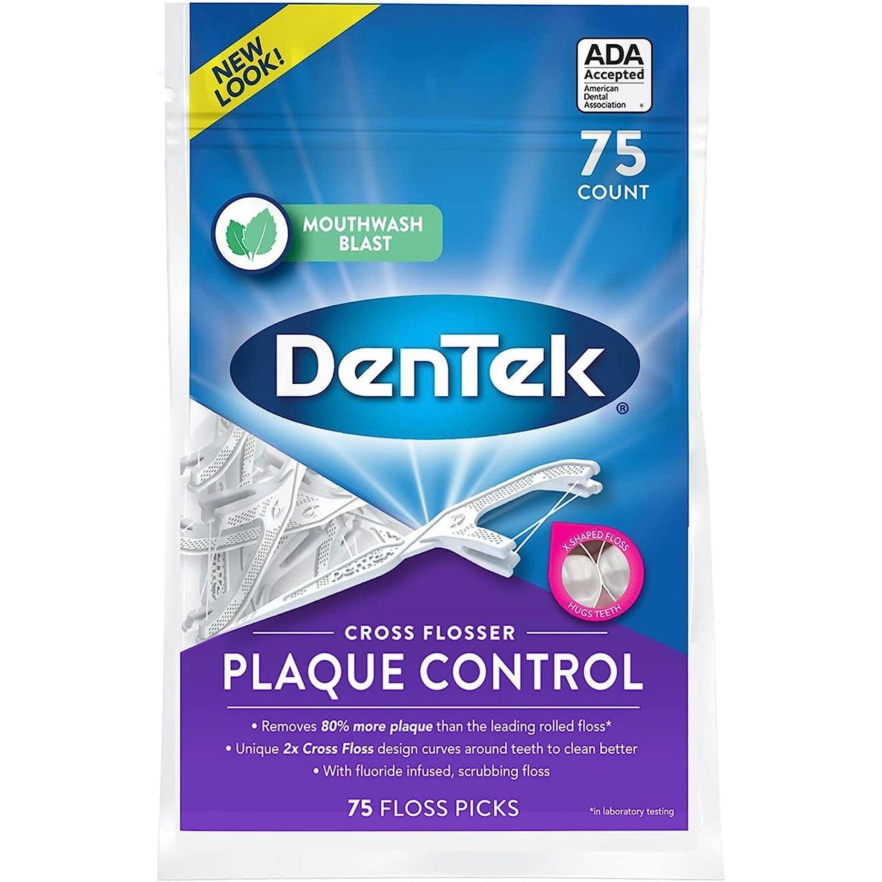 DenTek Cross Floss Picks with Triple Clean Technology, 75 count, dental floss for effective plaque removal and oral hygiene.