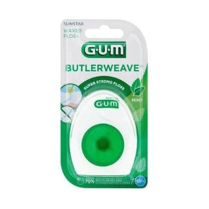 GUM Butlerweave Mint Waxed Super Strong Dental Floss by Pasteur Pharmacy, 55m, showing mint-flavored waxed dental floss in packaging.