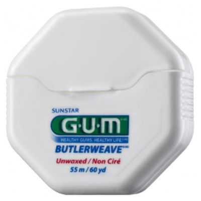 Gum Butlerweave Waxed Dental Floss by Pasteur Pharmacy, 55 meters of durable, waxed dental floss for effective cleaning.