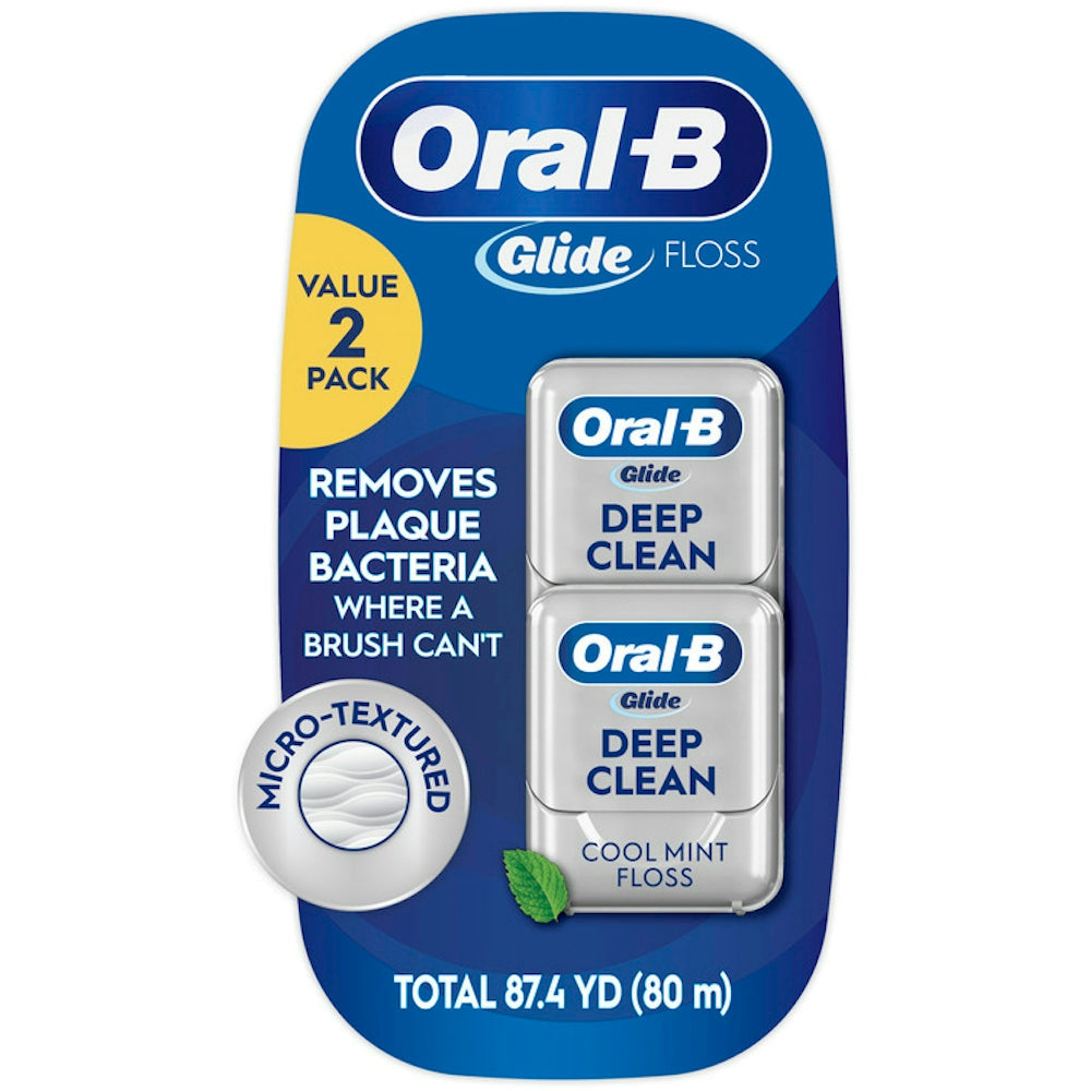 Oral-B Glide Pro-Health Deep Clean Dental Floss in Cool Mint, 80m (87.4 yd), shown in a close-up image.