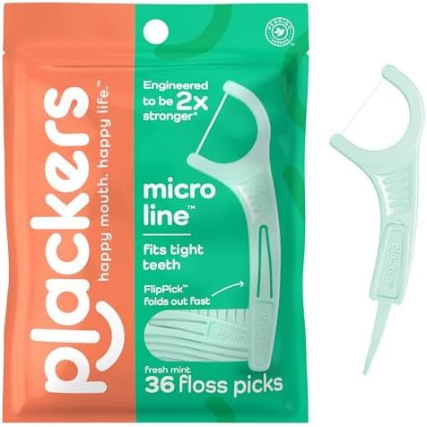Plackers Gentle Line Floss Picks with fresh mint flavor, 75-count, dental floss picks from Pasteur Pharmacy.