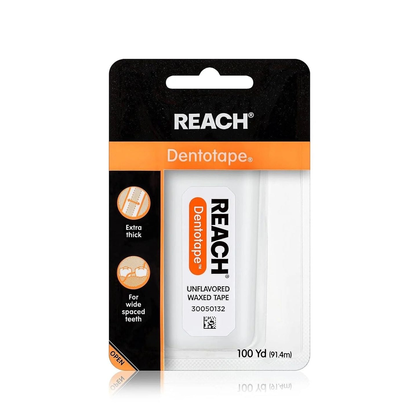 Reach Dentotape waxed dental floss tape, unflavored, 100-yard length, Pasteur Pharmacy dental floss product image.
