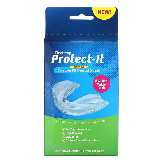 Set of 8 Dentemp Protect-It reusable custom-fit dental guards from Pasteur Pharmacy, dental tools for mouth protection.