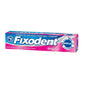 Fixodent Complete Original Denture Adhesive Cream in a 4-pack, 2.4 oz each, shown in a retail display with denture adhesive tubes.
