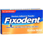 Fixodent Denture Adhesive Powder Extra Hold in 1.6 oz, shown in a container with denture adhesive powder for secure fit.