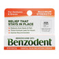 Benzodent Denture Pain Relieving Cream tube designed for denture comfort and relief on a white background.