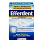 Efferdent PM overnight antibacterial denture cleanser tablets for cleaning dentures, shown in a box with tablets inside.