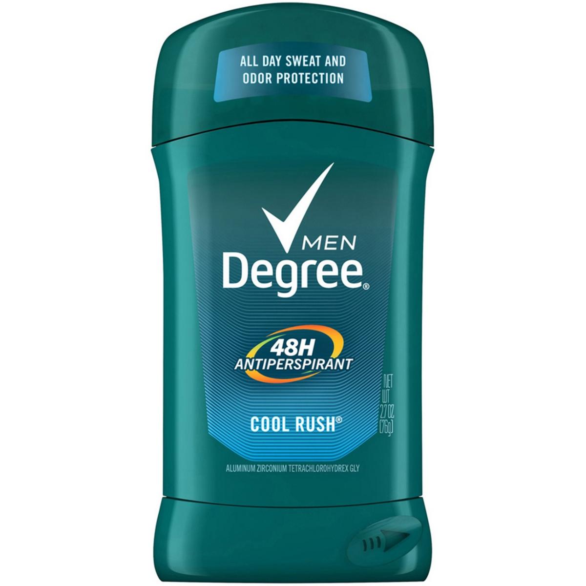 Degree Men Original Protection Cool Rush antiperspirant deodorant stick, 2.7 oz, with invisible solid formula.
