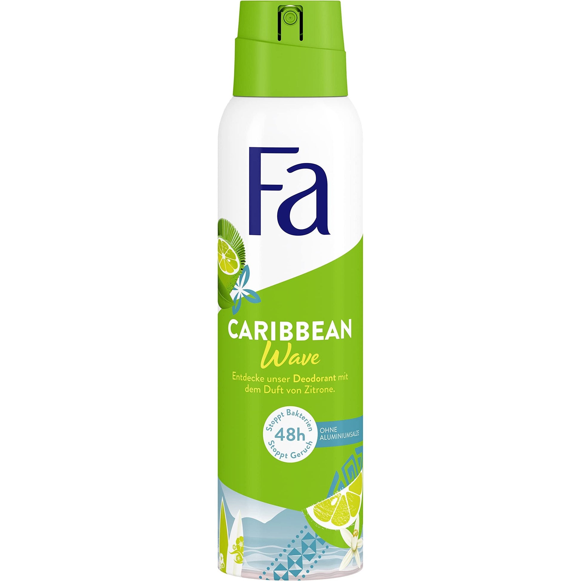 Fa Caribbean Wave Lemon Scent Deodorant 150ml, antibacterial anti-perspirant with 48 hours freshness, from Pasteur Pharmacy.