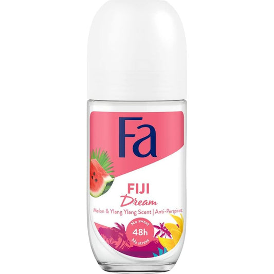 Fa Fiji Dream 48h Roll-On Deodorant by Pasteur Pharmacy, 50ml bottle, featuring tropical scent and smooth application.