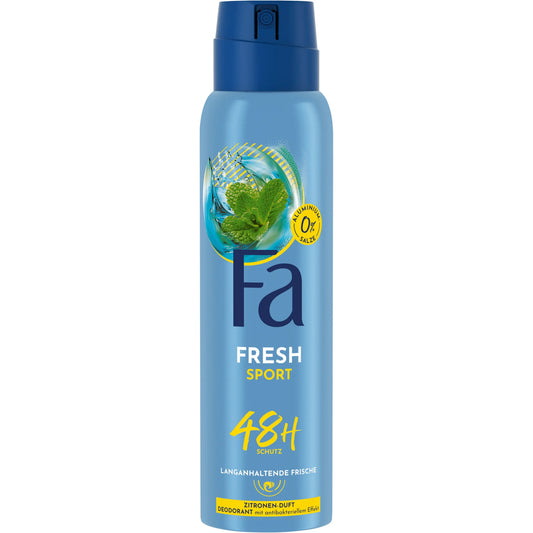 Fa FRESH Sport deodorant spray by Pasteur Pharmacy, 150ml, long-lasting freshness, anti-perspirant for active wear.