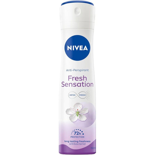 NIVEA Fresh Sensation Anti-Perspirant Spray 72h Infini Fresh Protection 150ml, aerosol deodorant and anti-perspirant.