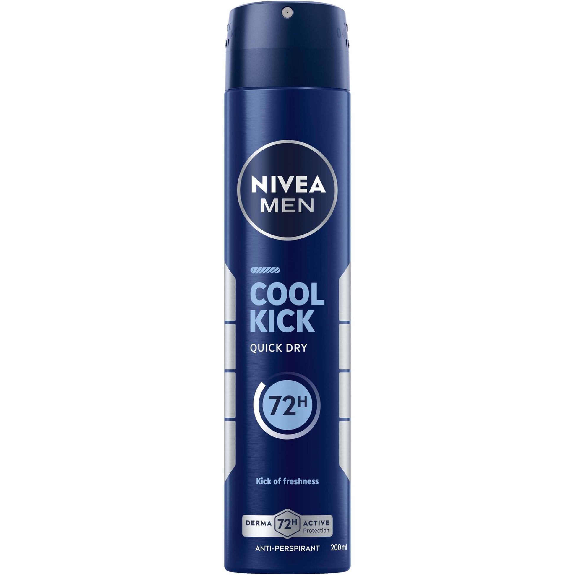 NIVEA MEN Cool Kick deodorant spray for men, 200ml, with fresh scent and 72-hour anti-perspirant protection, in a spray bottle.