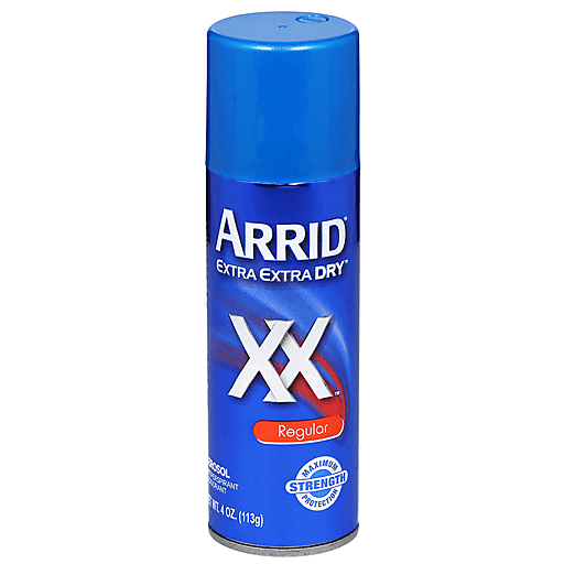 Arrid XX antiperspirant deodorant spray by Pasteur Pharmacy, regular formula, clear spray bottle with blue cap, ready for use