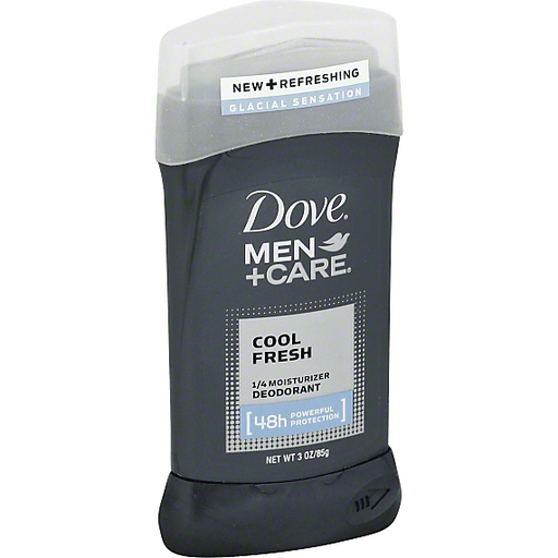 Dove Men Deodorant Cool Fresh 2.7oz stick, natural deodorant for men with fresh scent, displayed on a plain background