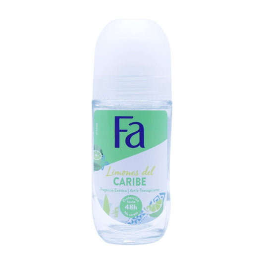 Fa Deodorant Limones Del Caribe 48hrs anti-perspirant in 50ml bottle, with citrus scent and fresh packaging from Pasteur Pharmacy.