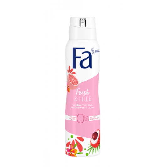 Fa Freshly Free Grapefruit & Lychee deodorant by Pasteur Pharmacy in 150ml spray bottle, showing the product label and packaging.