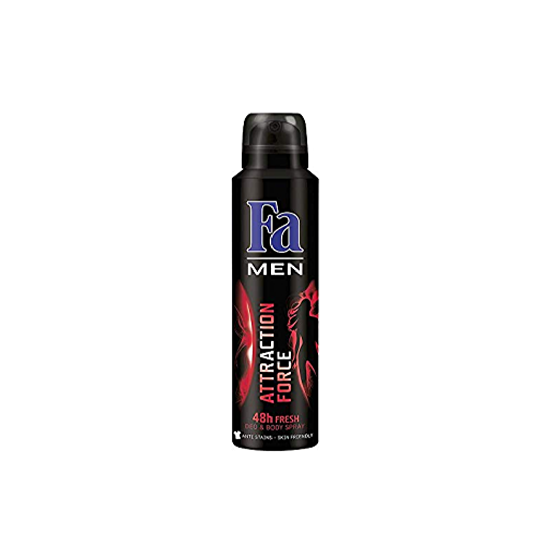Fa Men Attraction Force Deodorant Spray by Pasteur Pharmacy, 200ml bottle with sleek design and spray nozzle.