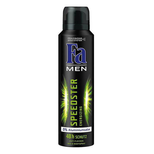 Fa Men Speedster 48H deodorant in 150ml spray bottle, featuring fresh scent and long-lasting freshness.