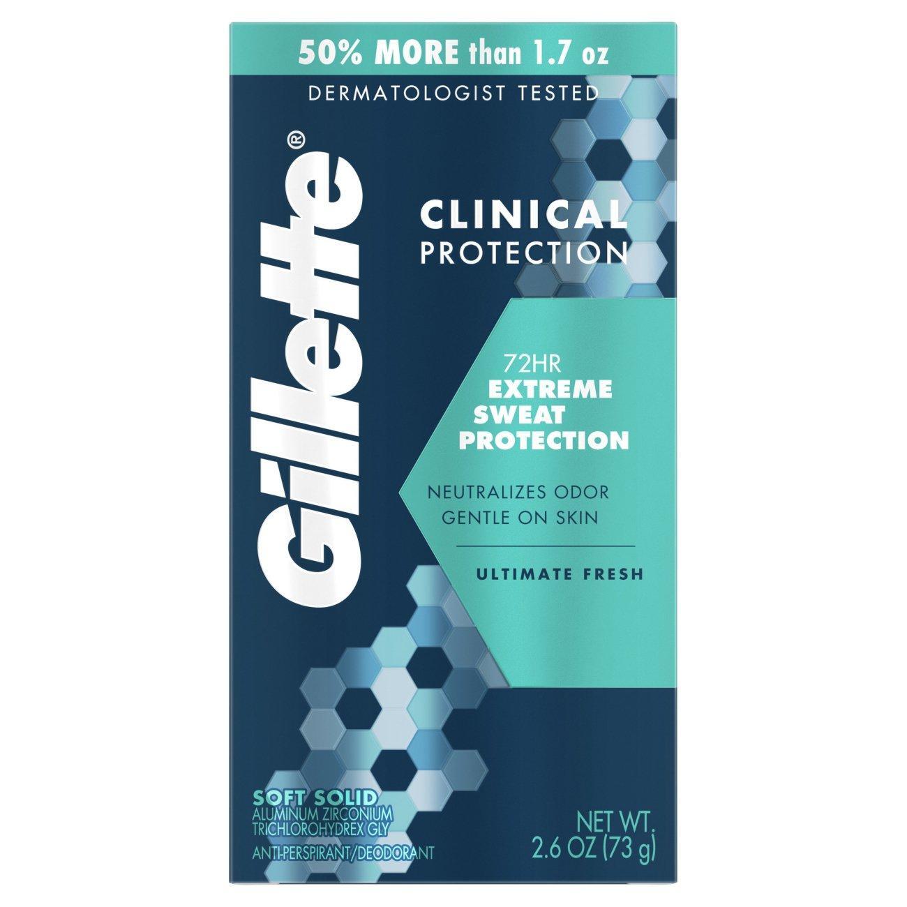 Gillette Antiperspirant Deodorant Clinical Fresh 72 Hr in 6.2 oz bottle, providing long-lasting freshness and odor protection.
